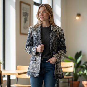 Tuzzi  Fall or Winter Coat, 1 Front Pocket, Neutral, Size 40